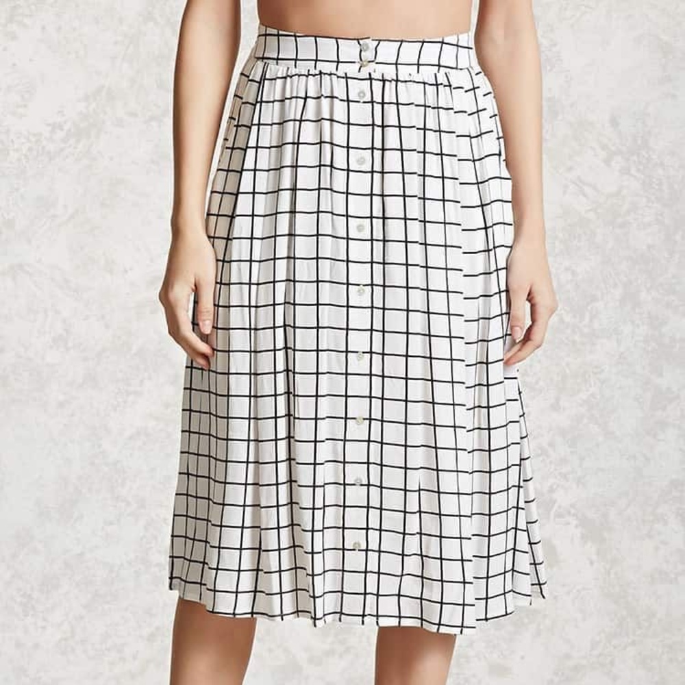 White Grid Midi-Skirt